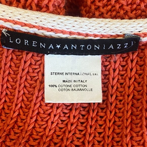 Lorena Antoniazzi  Italian Cotton V-Neck Sweater M Coral & Cream 270N - Picture 5 of 7